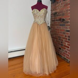 Terani Couture Strapless Gold and Silver Gown